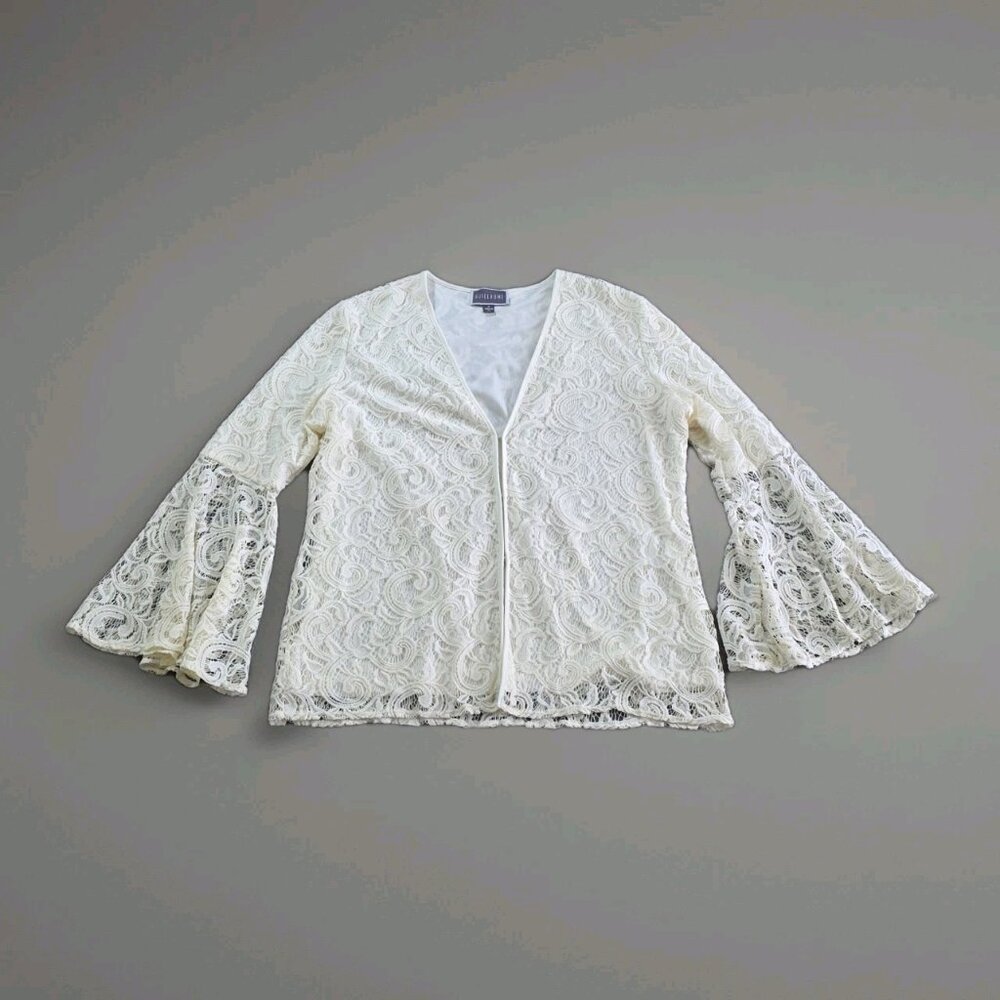 Guillaume Top Womens 1X Ivory Lined Fairy Long Bell Sleeve Babydoll Floral Lace